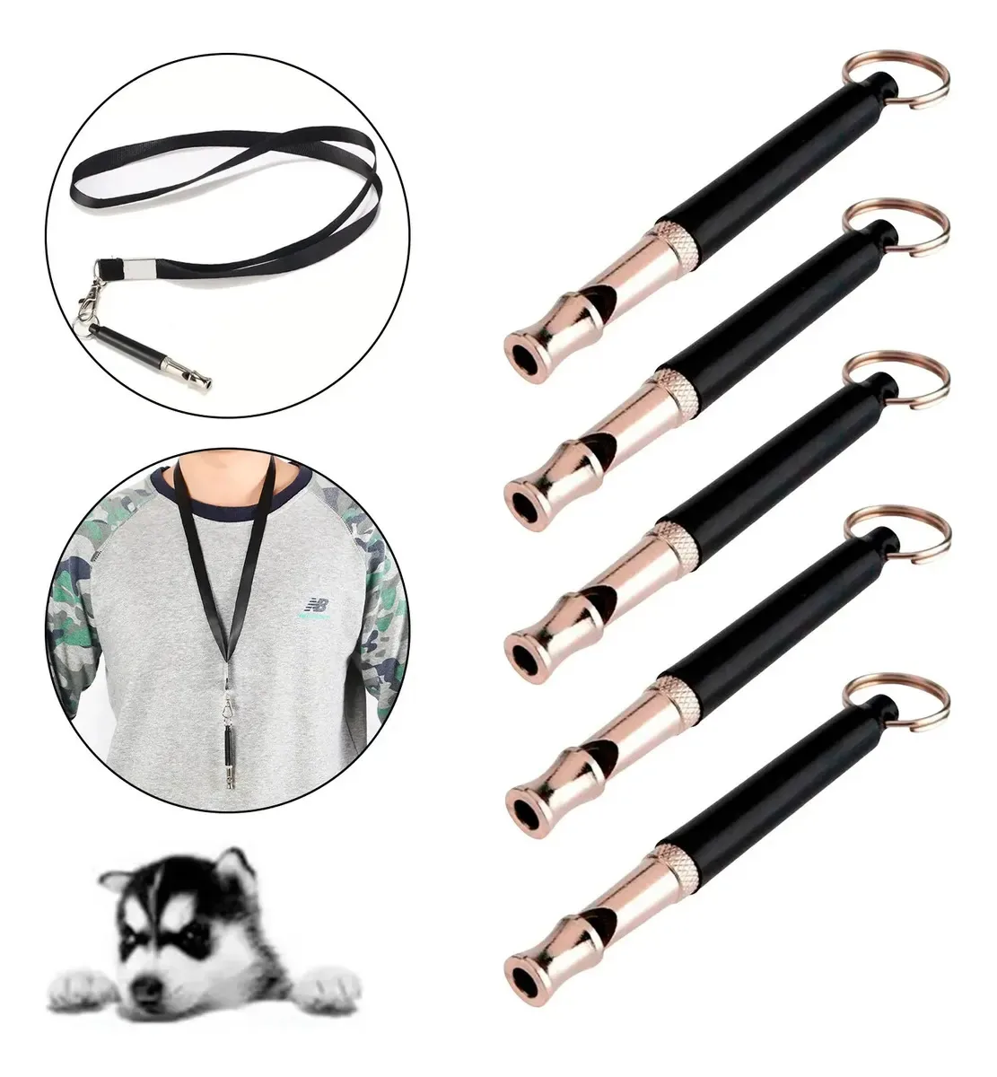Kit com 5 Apitos Ultrassônicos de Adestramento para Cães com Frequência Ajustável