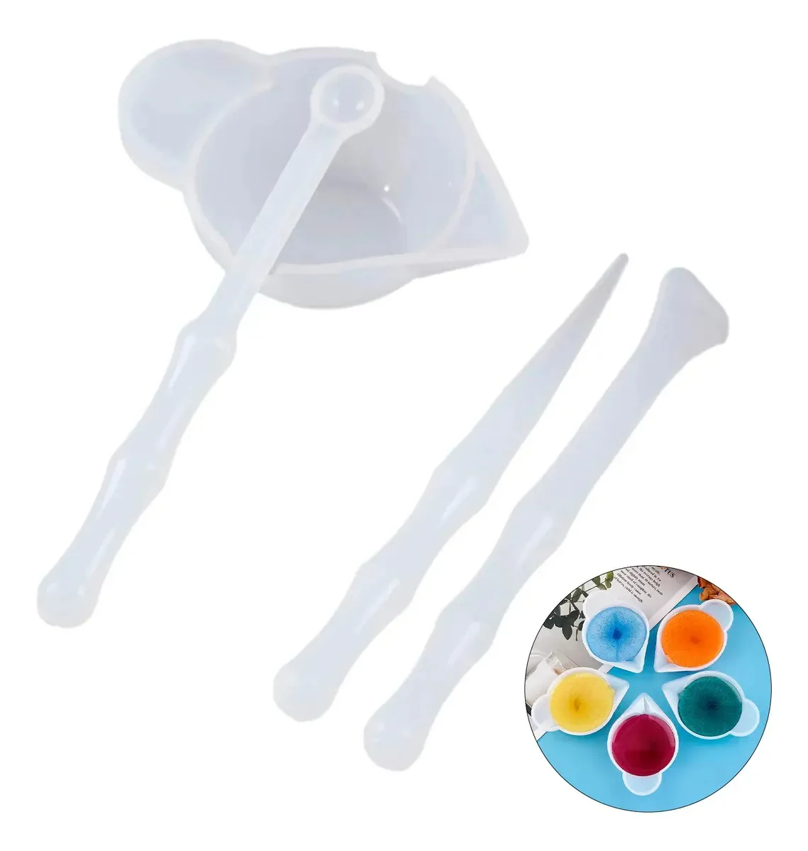 Conjunto Molde Silicone Copo Dosador 3 Varinhas Resina Epóxi Branco