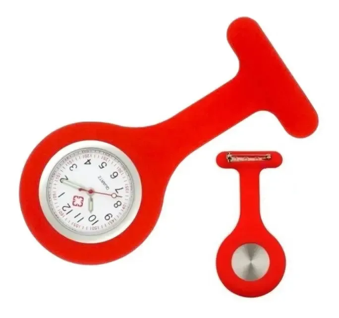 Relógio Lapela Silicone Vermelho Bolso Enfermagem Enfermeira Vermelho
