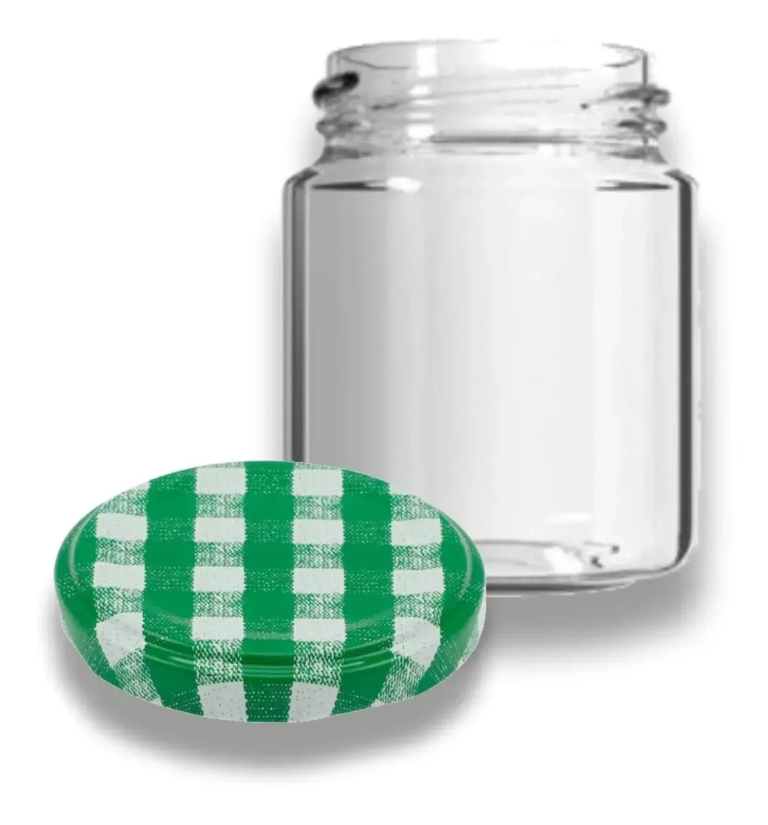 Kit Com 12 Potes Vidro 240ml Para Temperos, Doces, Geleias Cor Tampa Xadrez Verde