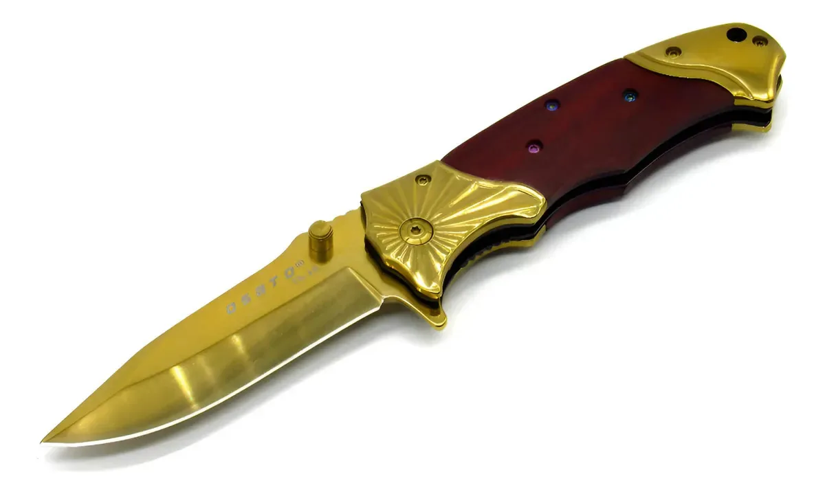 Canivete Tático Raybon Color Abertura Assistida Luxo C/ Clip Gold - Dourado