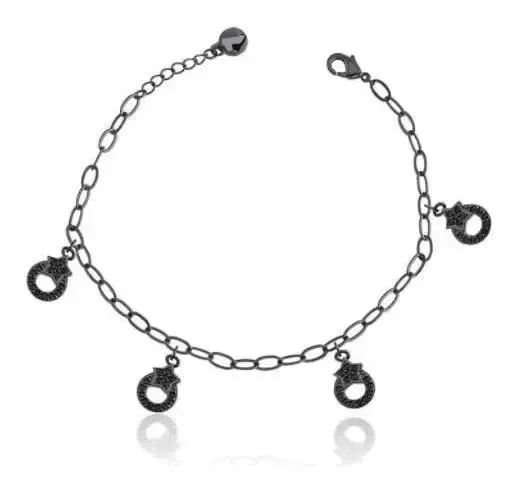 Pulseira Pingentes De Estrela Folheado A Ródio Negro