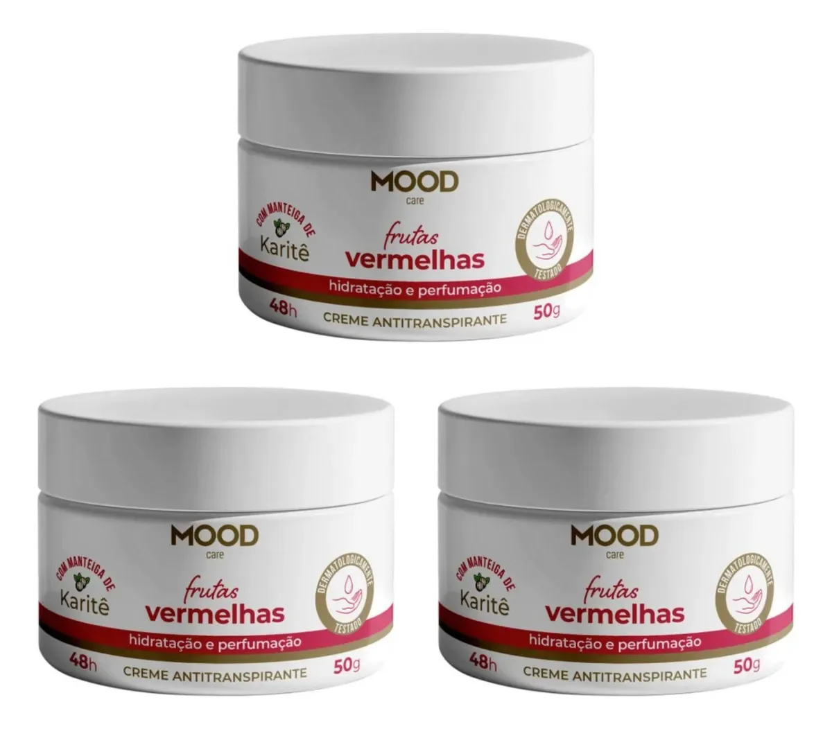3 Desodorante Antitranspirante Creme Mood Frutas Vermelhas Frutas Vermelhas