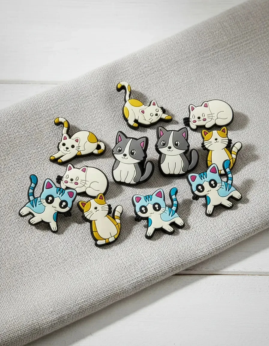 Kit 10 Botons Para Babuches Crog Chinelos Bolsas Estojo Moda Cinza Gatos