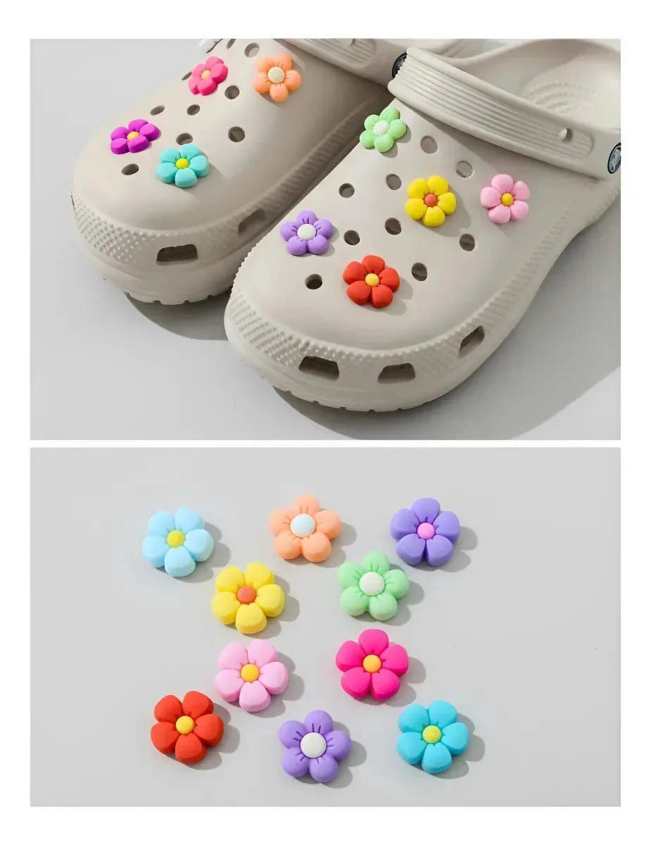 Kit 10 Pins Bottons Pingente Florzinhas P/ Crocs Babuche Colorido Flores