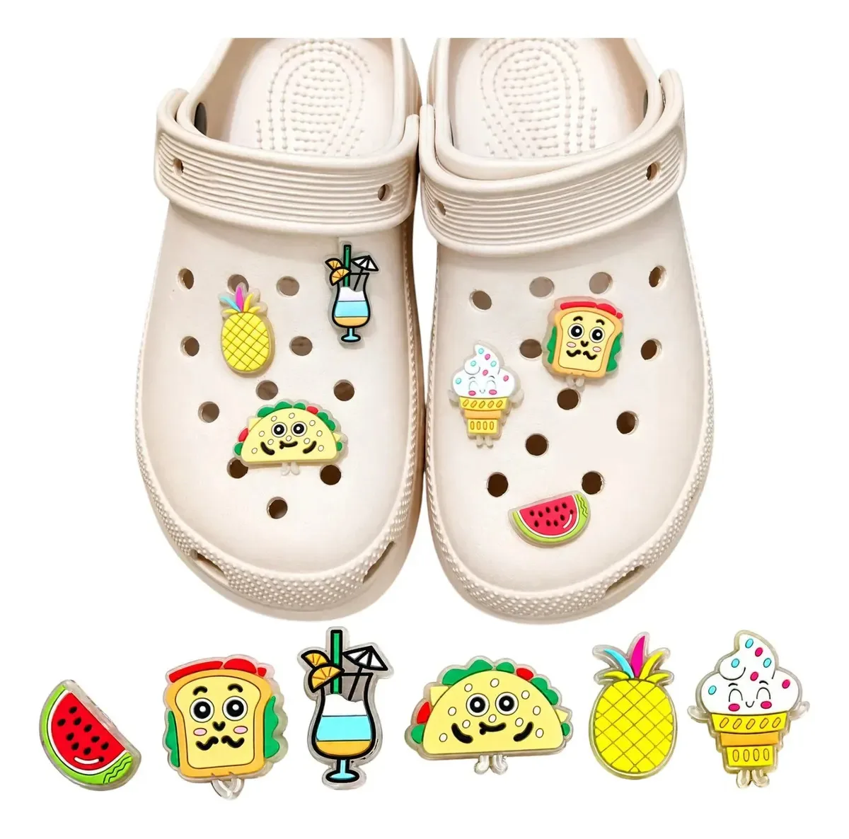 Bottons Pins Para Crocs Comidinhas Drink Borracha Hamburgue Colorido Drink 1
