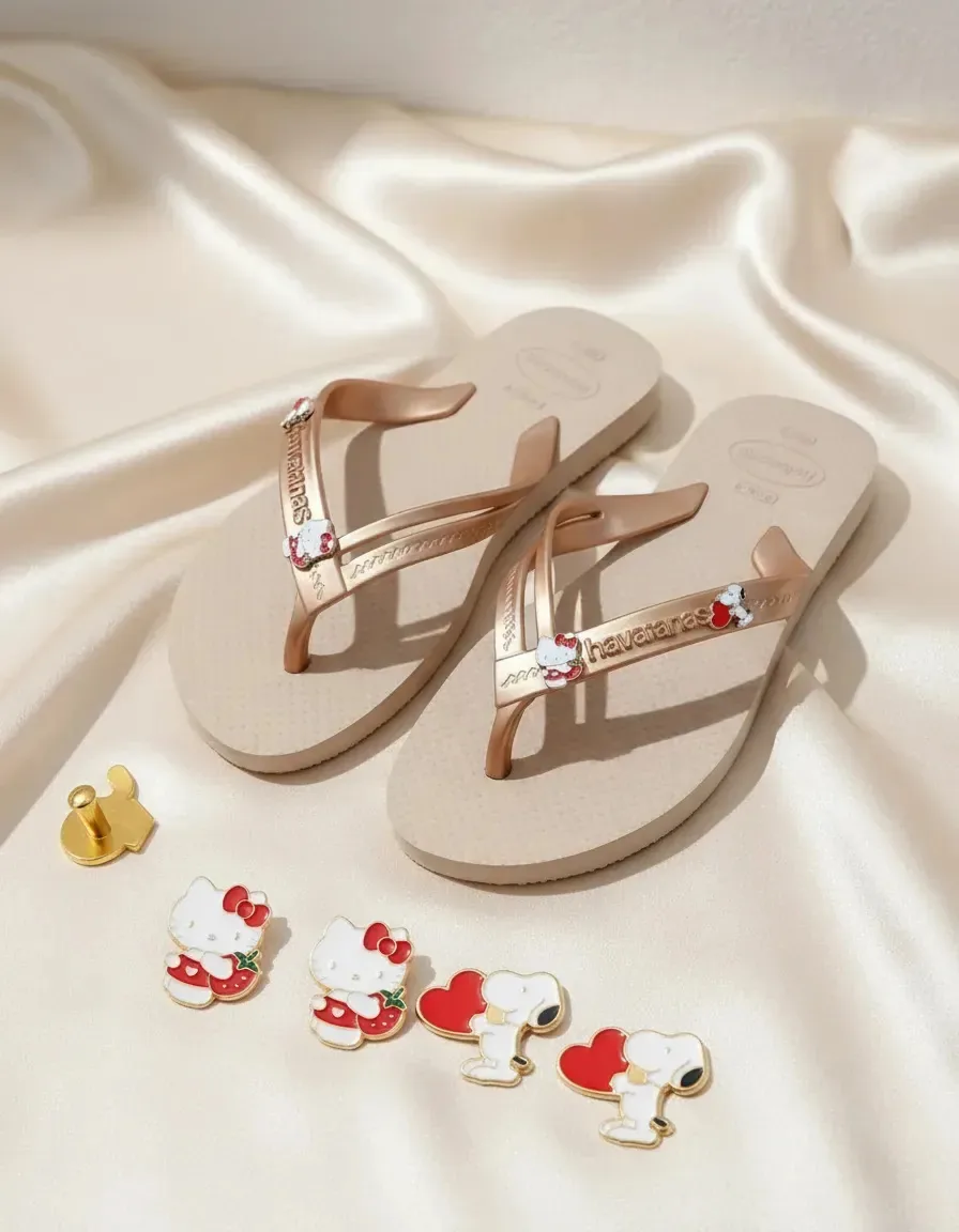 Kit Pins Bottons Acessórios P/ Sandalias Havaianas Metalico Branco/branco Hello Kitty/snoopy Hello Kitty/snoopy