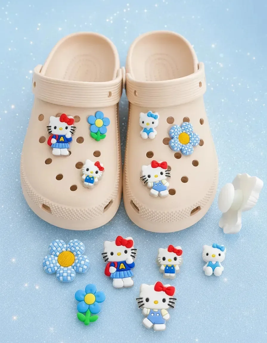 Kit 6 Pins Bottons Para Crocs Azul Rosa Hello Kitty Bonito Azul Hello Kitty