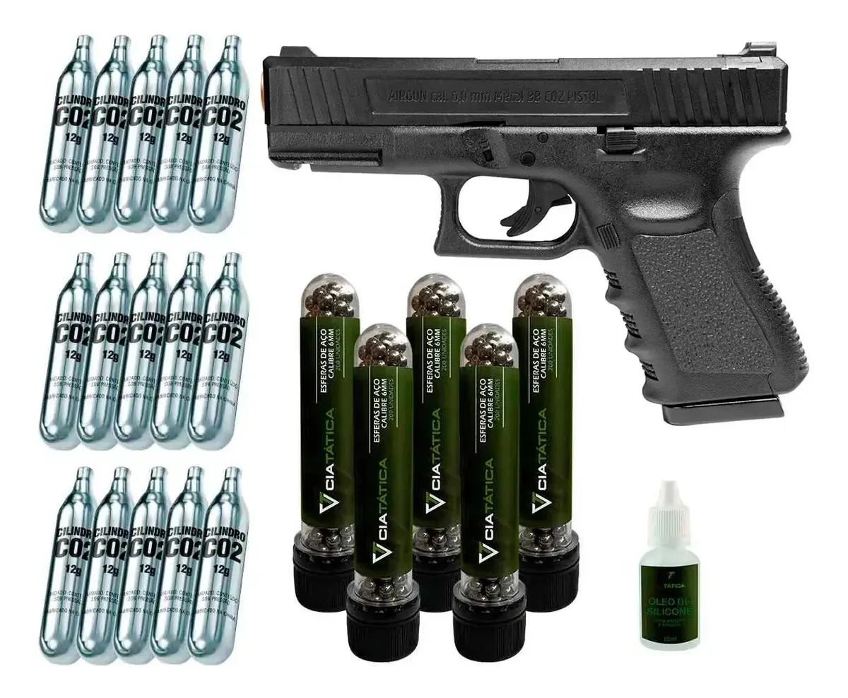 Airgun Co2 Vigor G11 6mm Rossi + 1000 Esferas Aço + 15 Co2 Preto 6 Mm