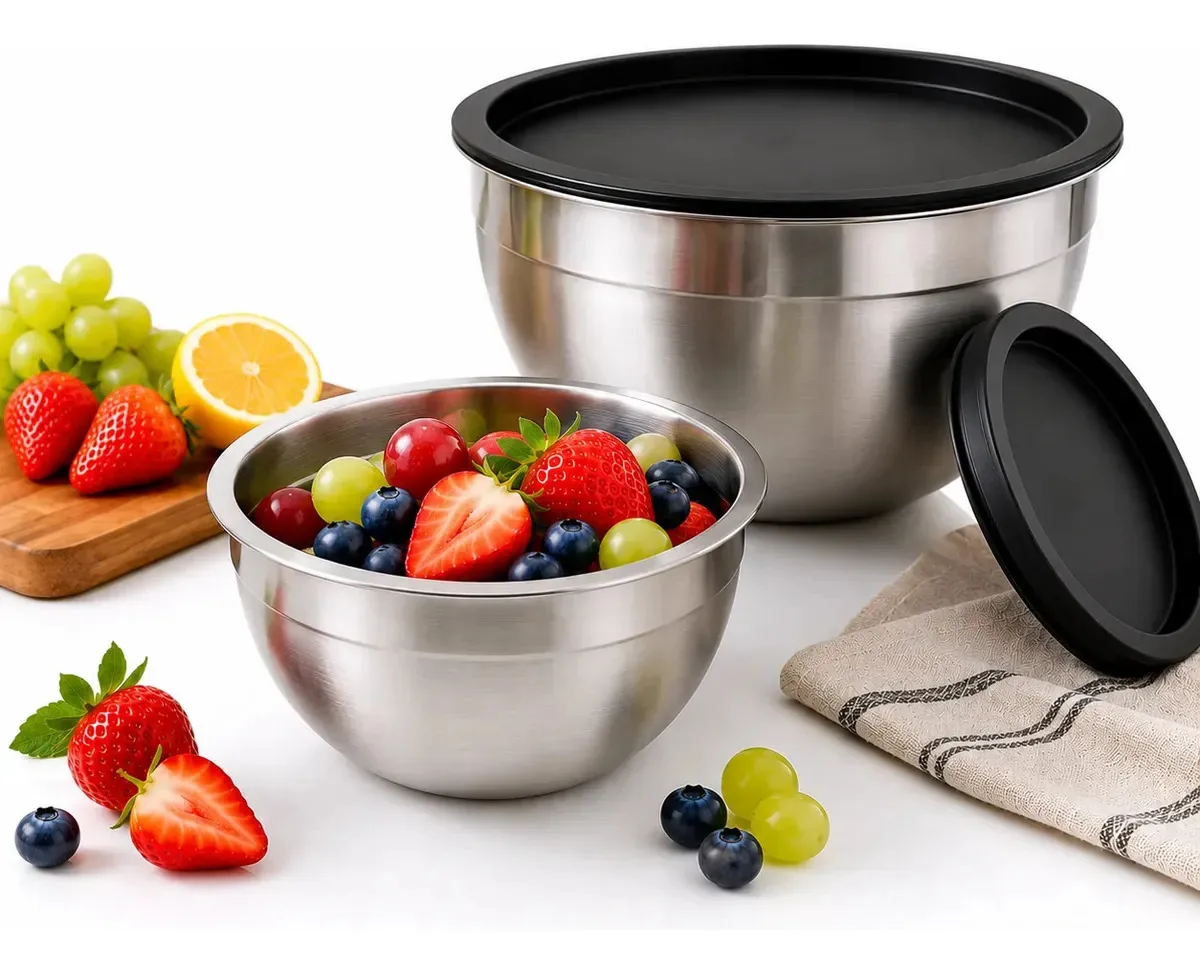 Kit 2 Bowl Aço Inox Com Tampa 18 E 20cm Cozinha Preparação Prateado