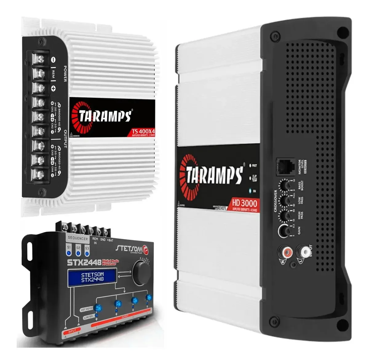 Modulo Taramps Hd3000 3000w 4 Ohms E Ts400x4 + Processador Branco