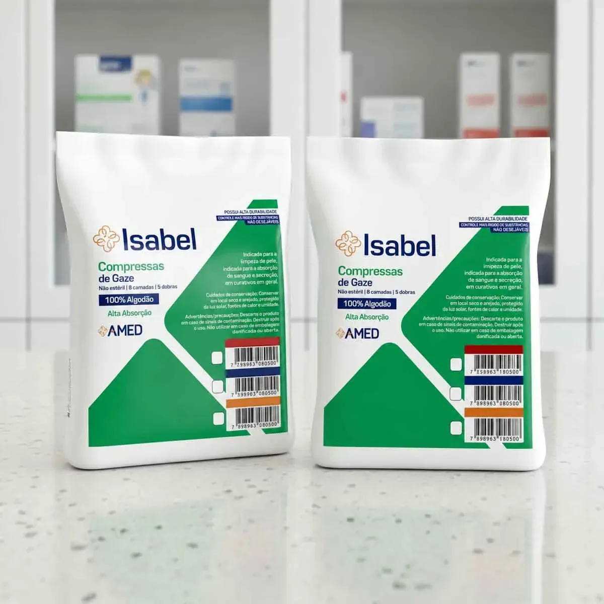 2x Isabel Compressa Gaze Hidrófila 7,5cm Algodão Kit 600un Branco