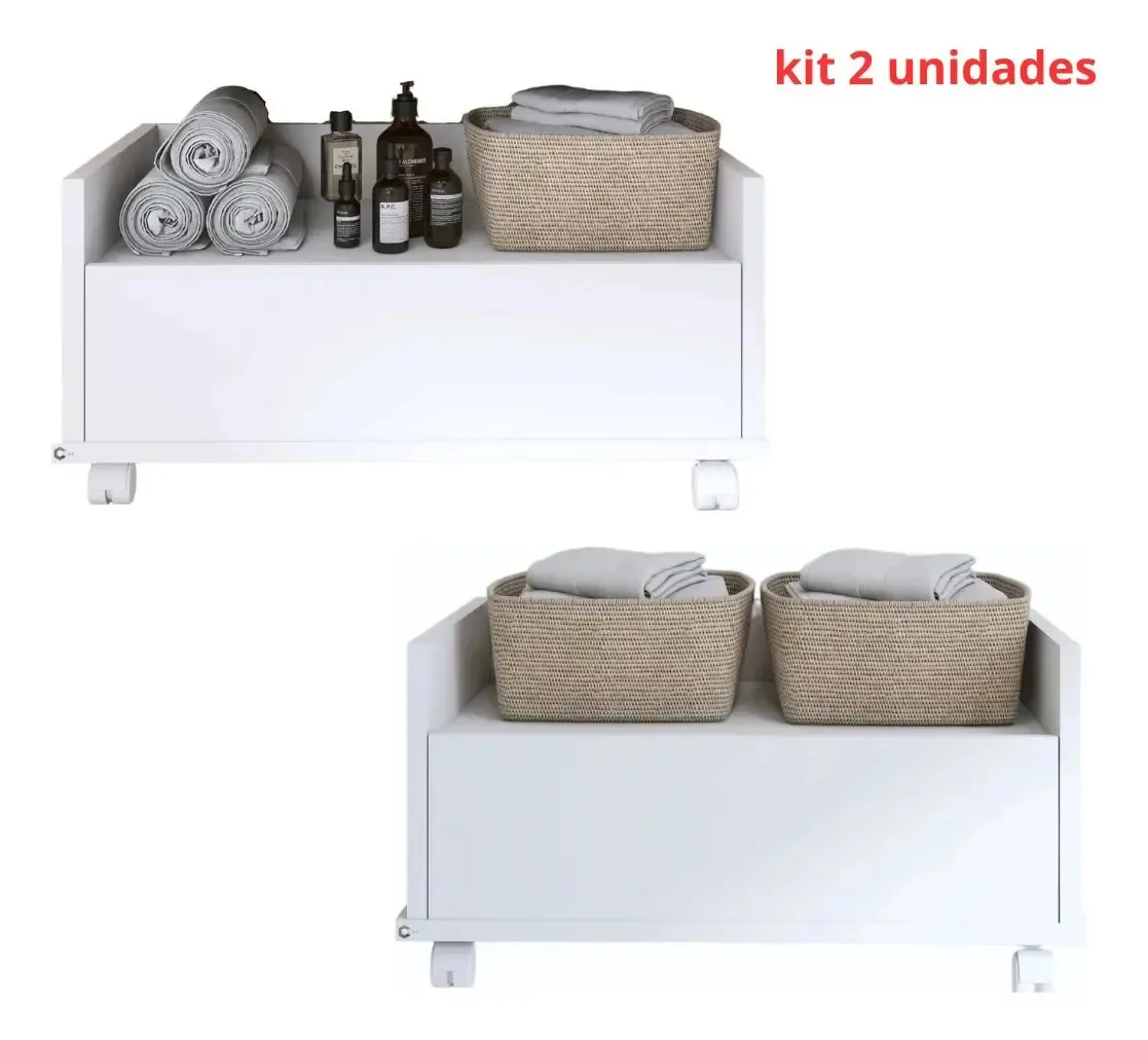 Kit 2 Carrinhos Gaveteiros Preto Ou Branco 60cm Com Rodas
