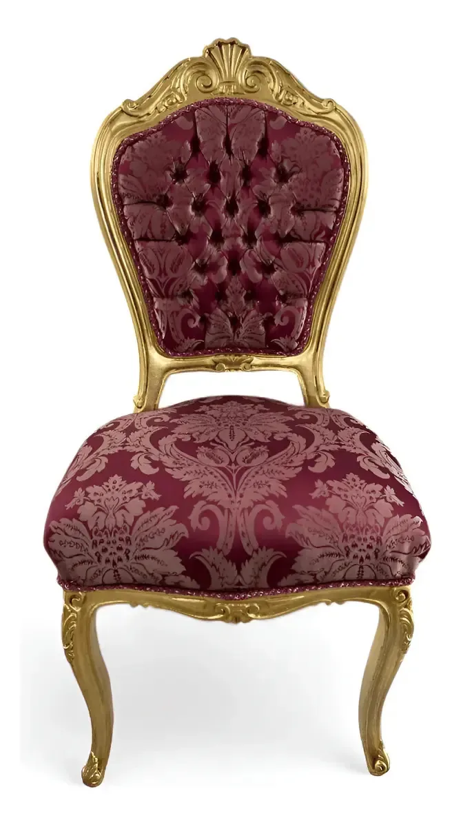 Cadeira De Jantar Vermelha Com Capitonê 112x56x50cm Dourado Vermelho