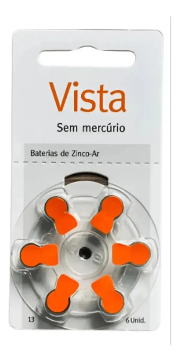 30 Unidades Pilhas Vista Argosy Tamanho 13 Aparelho Auditivo Laranja