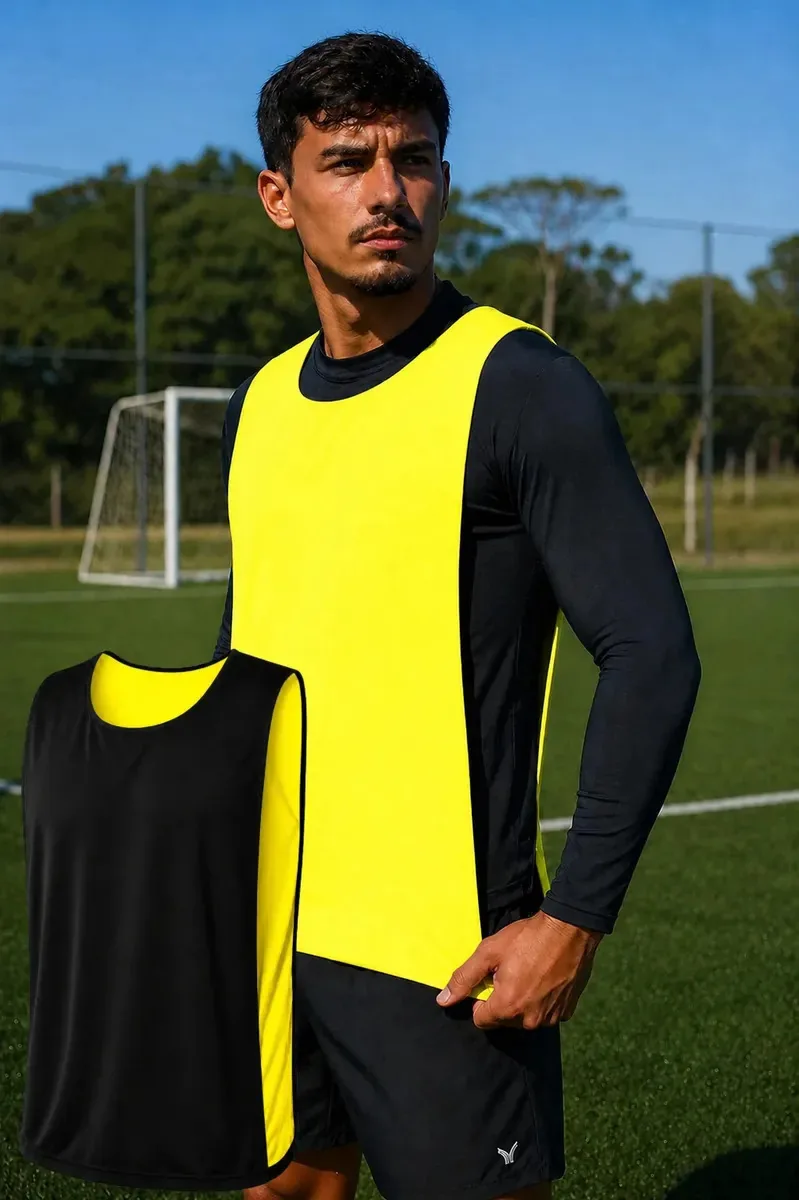 10 Coletes Adhafera Sports Dupla Face Futebol Adulto+ Cor Amarelo Canário E Preto
