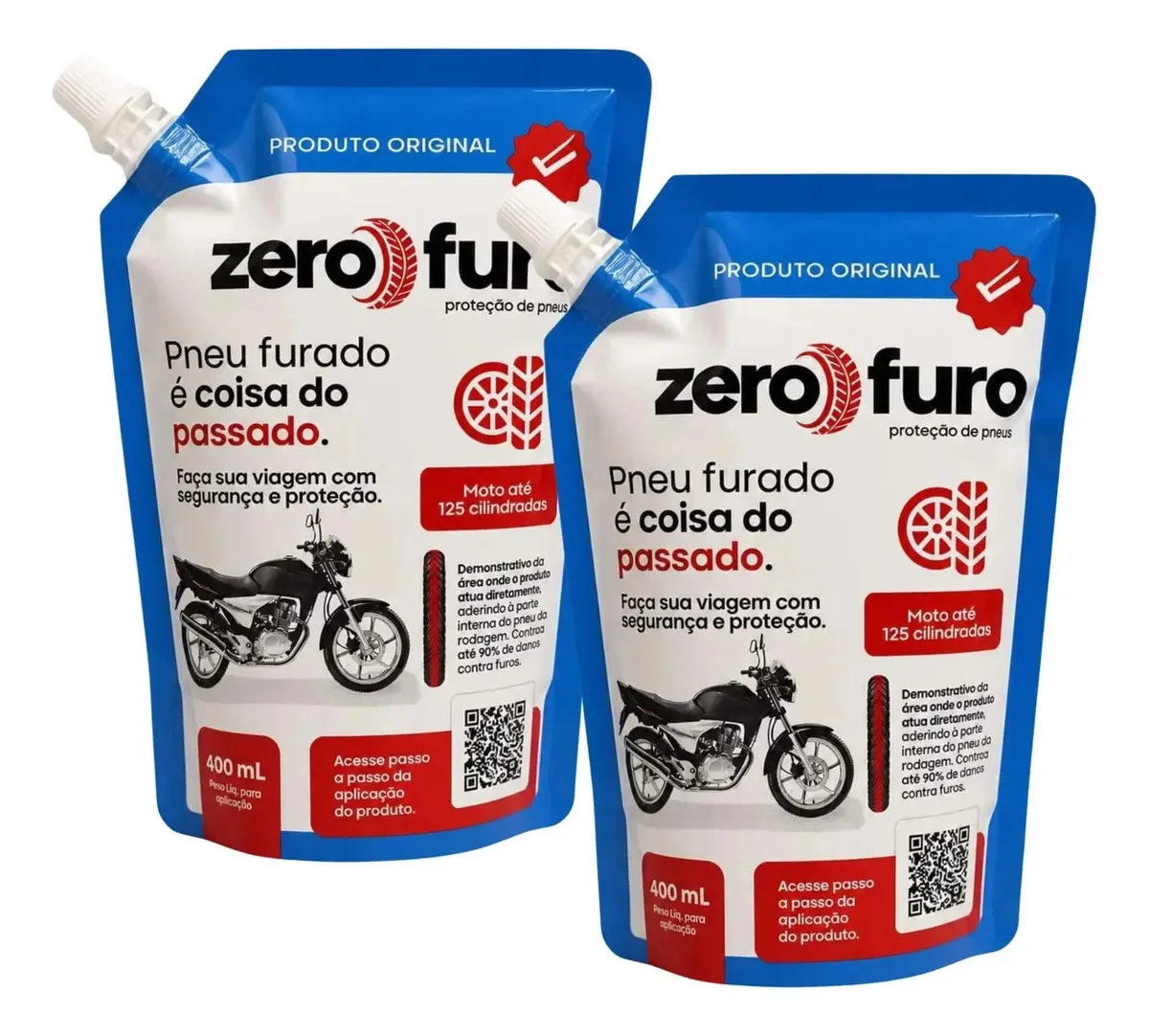 Kit 2 Selantes Pneu 400ml Moto Até 125 Cilindradas Zero Furo