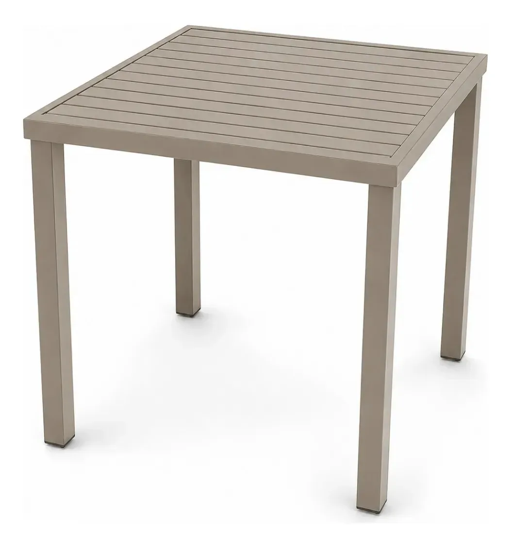 Mesa Quadrada Alumínio Ripada 90x90 Jardim Gourmet Externa Bege