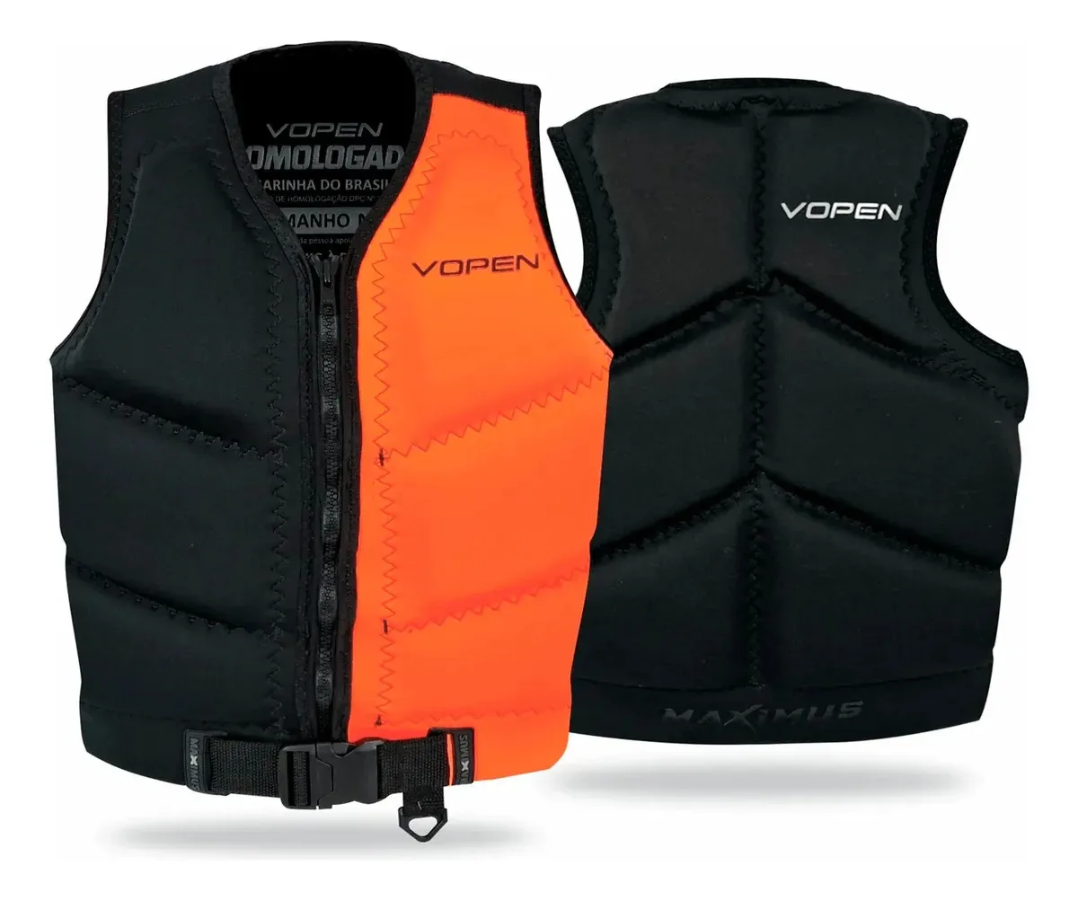 Colete Salva Vidas Neoprene Jet Ski Homologado Maximos Vopen Cor Laranja Tamanho M