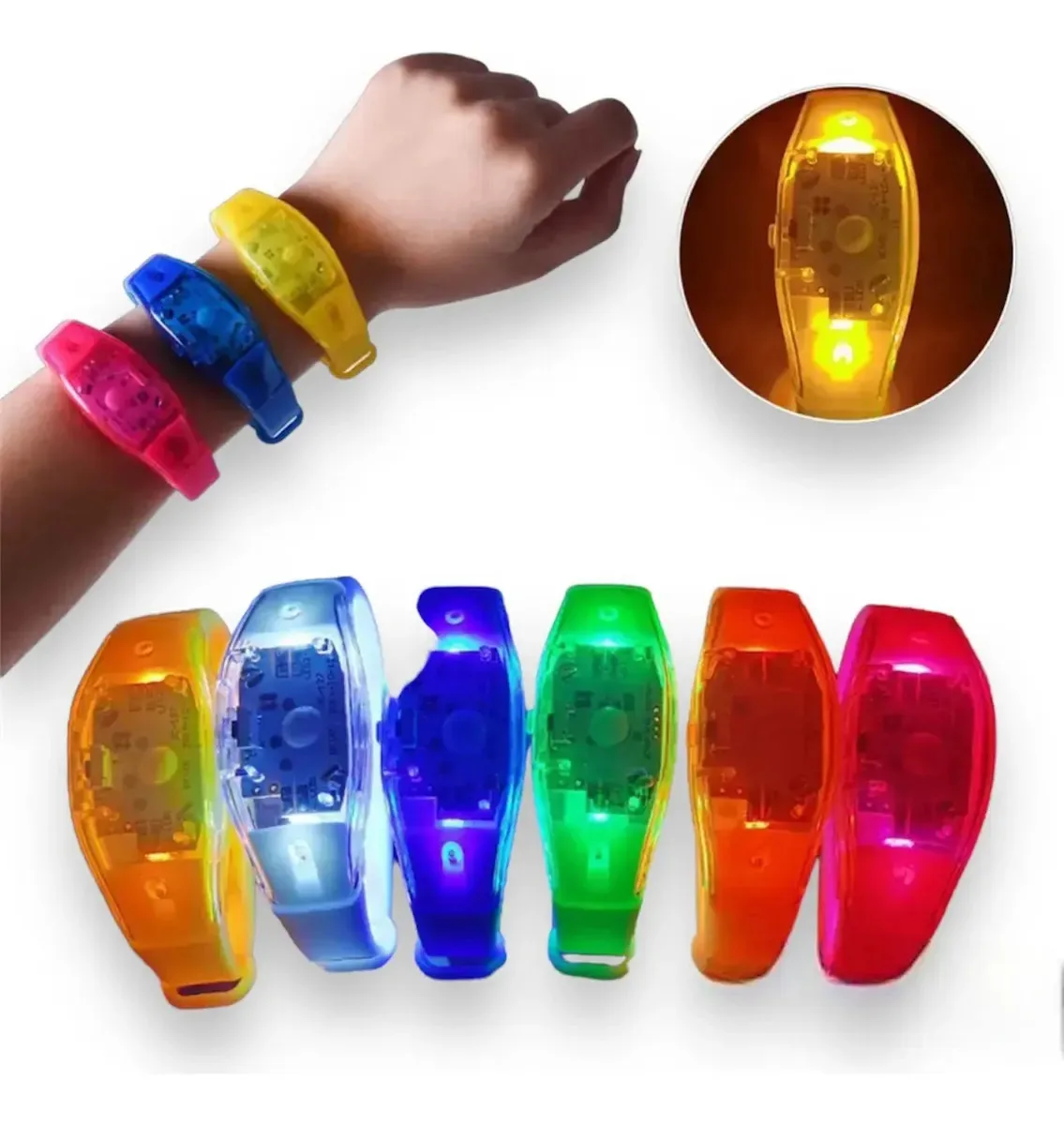 Kit 10 Pulseiras Led Pisca Sortidas Ativada Por Som Música Sortidas