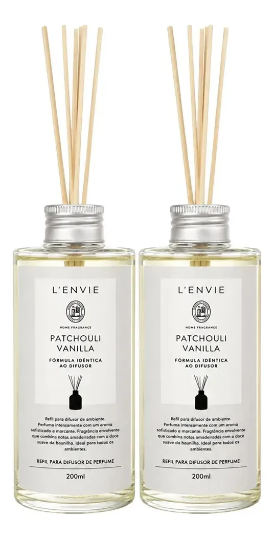 Kit 2 Refil Difusor Varetas Patchouli Vanilla Lenvie 200ml