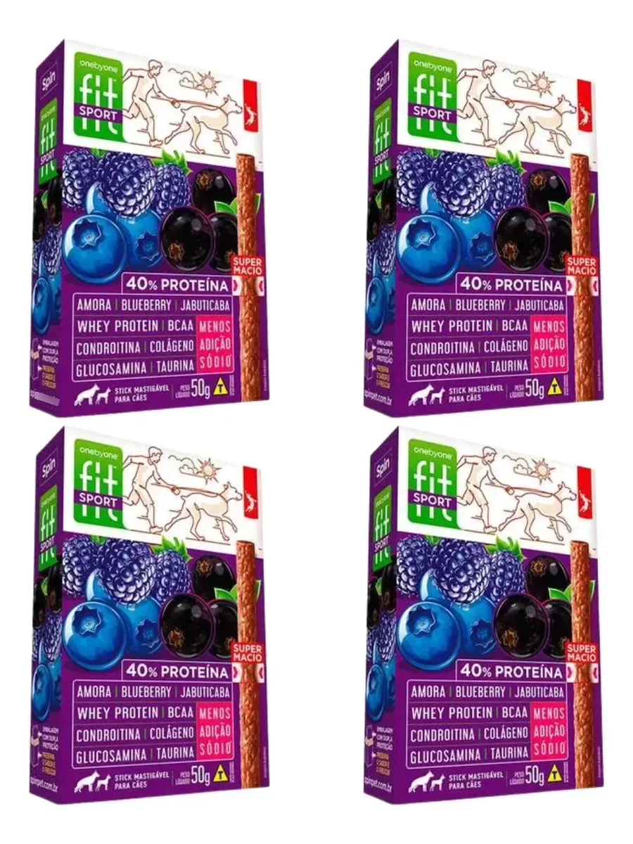 Kit 4 Petiscos Stick Fit Spin Sport Amora Blueberry 50g Cães