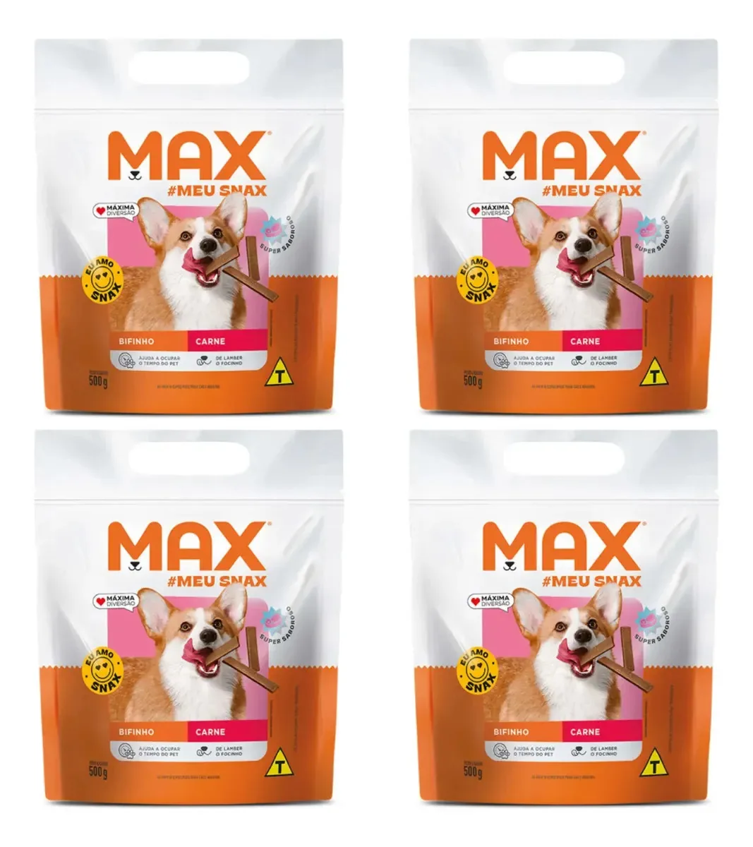 Kit 4 Petiscos Bifinho Max P/ Cães Adultos Sabor Carne 500g
