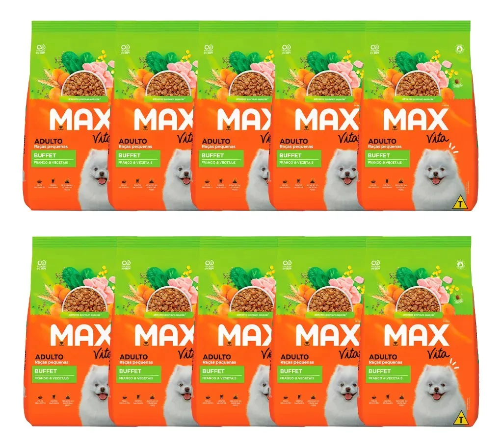 Kit 10 Ração Max Vita Bufeet P/ Cães Ad Raça Peq 1 Kg