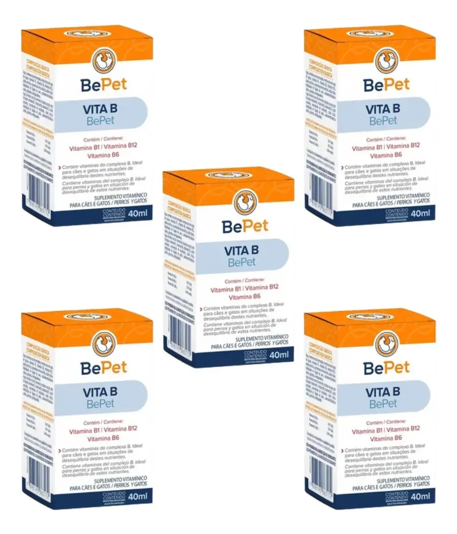 Pack com 5 Suplementos Vita B Bepet para Cães e Gatos de 40ml