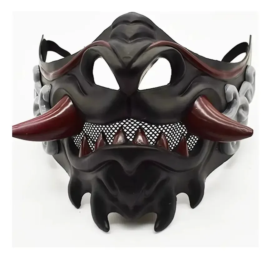 Máscara Meia Face Japonesa Samurai Demonio Fantasia Cosplay