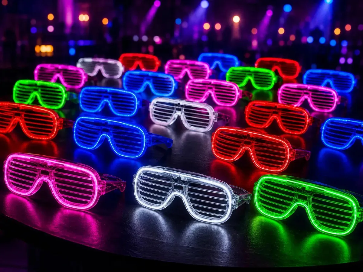 Óculos para Festa Led Neon Formatura Casamento Lembrancinha Personalizado Brilha no Escuro Aniversario Balada Despedida Evento Pisca Pisca Óculos Estilo Design Persiana Colorido Sortido Kit 10