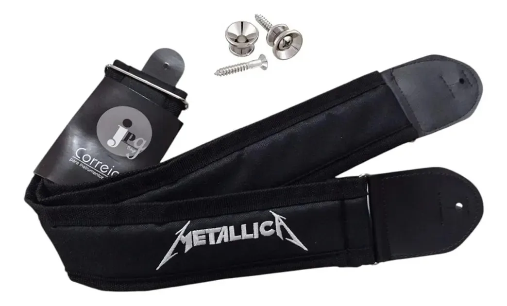 Correia Violão/guit/baixo Acolchoada Metallica +roldanas Preto