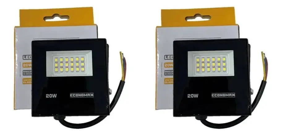 2x Refletores Led Branco Frio Economax 20w P/ Sol E Chuva
