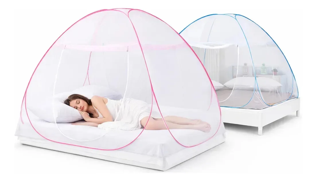 Tenda Mosquiteiro Dobrável Para Cama Casal Solteiro Portátil Rosa 180x200
