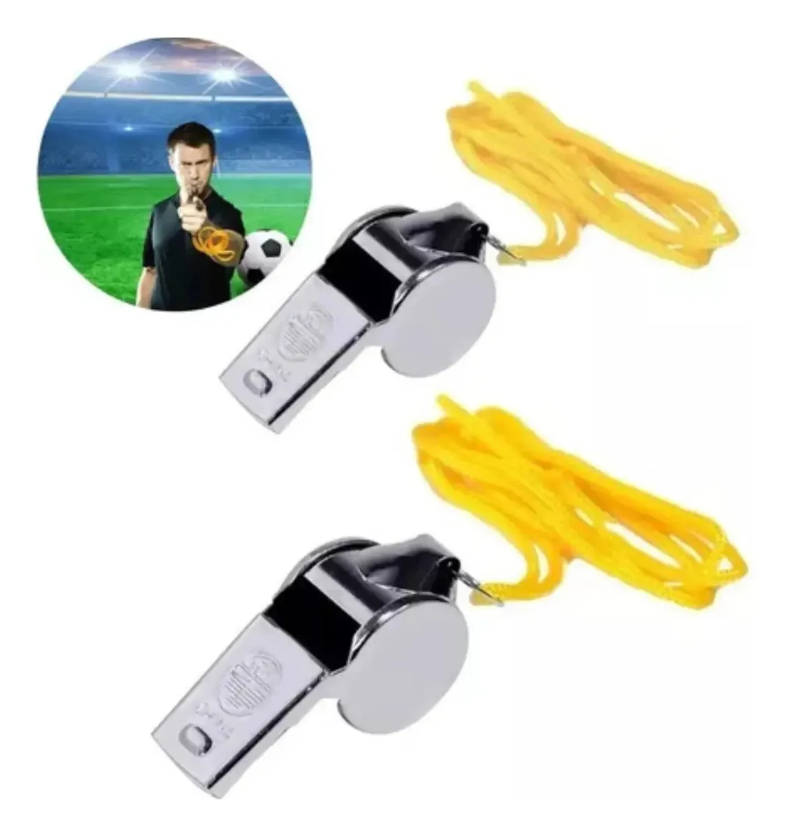 Kit 6 Apitos Metal Cordão Árbitro Futebol Piscina Esporte Prata/amarelo
