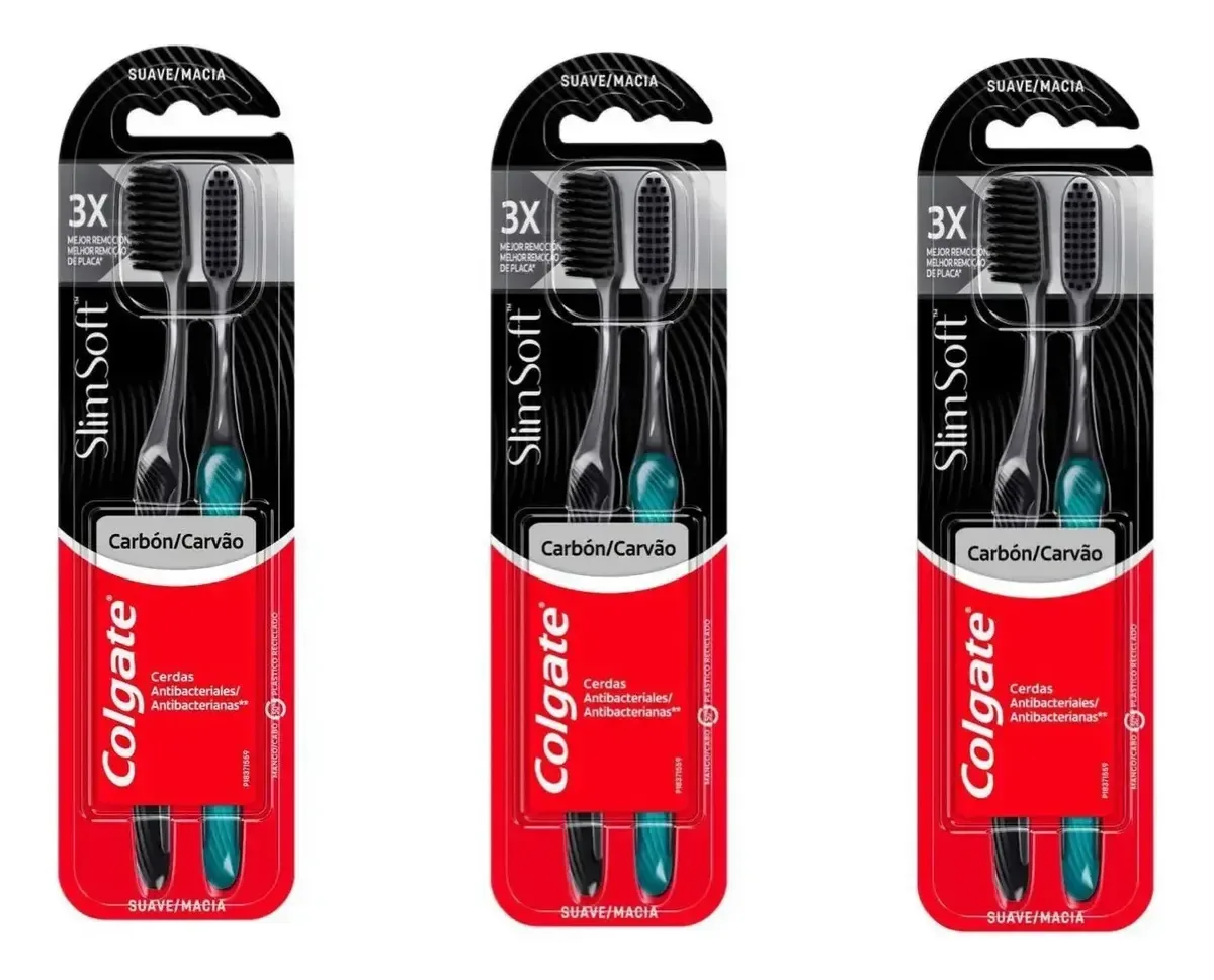 Kit 3 Escovas De Dente Colgate Slim Soft Black Suave para Higiene Bucal