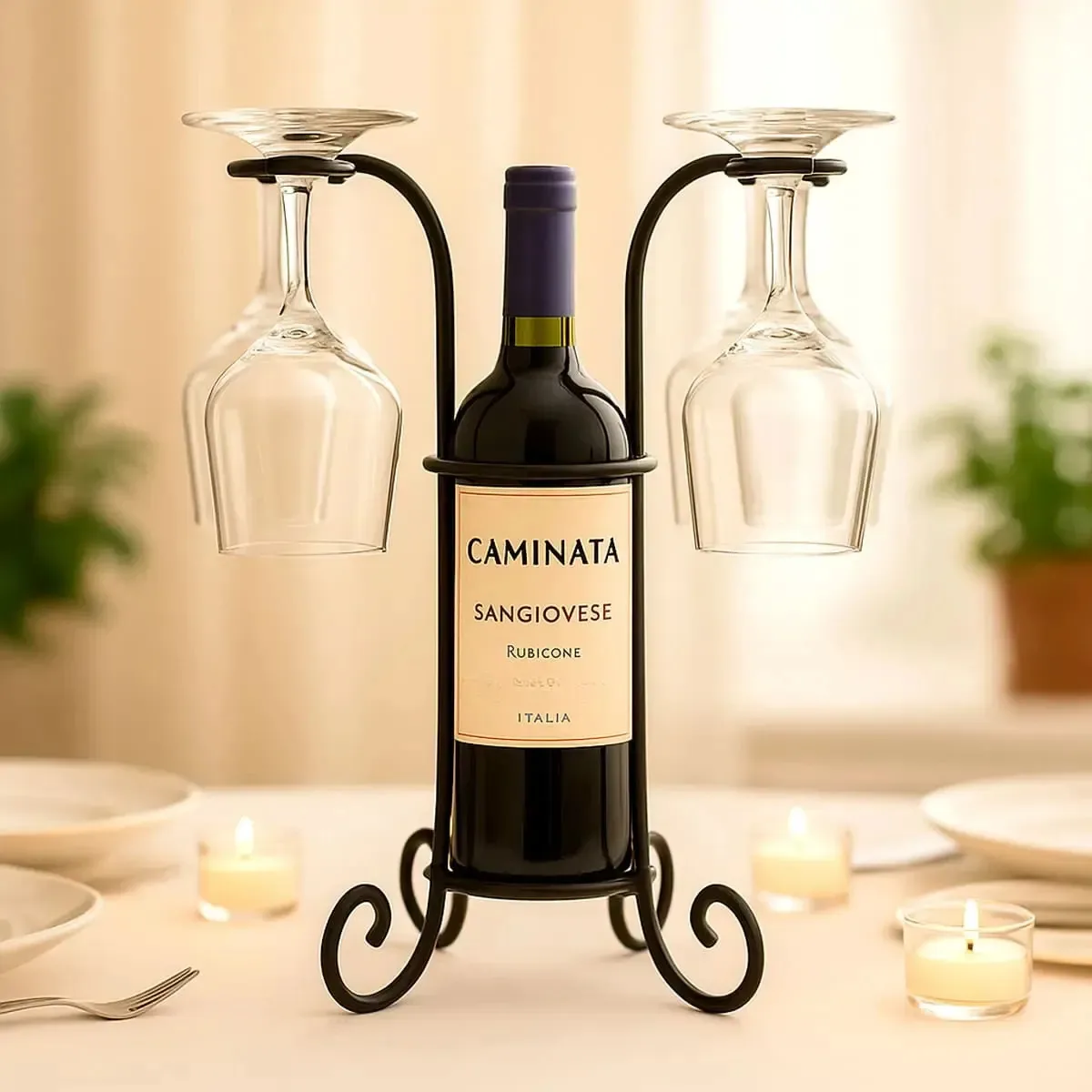 Suporte Mesa Porta Garrafa Vinho Servir Decoração Cozinha Preto