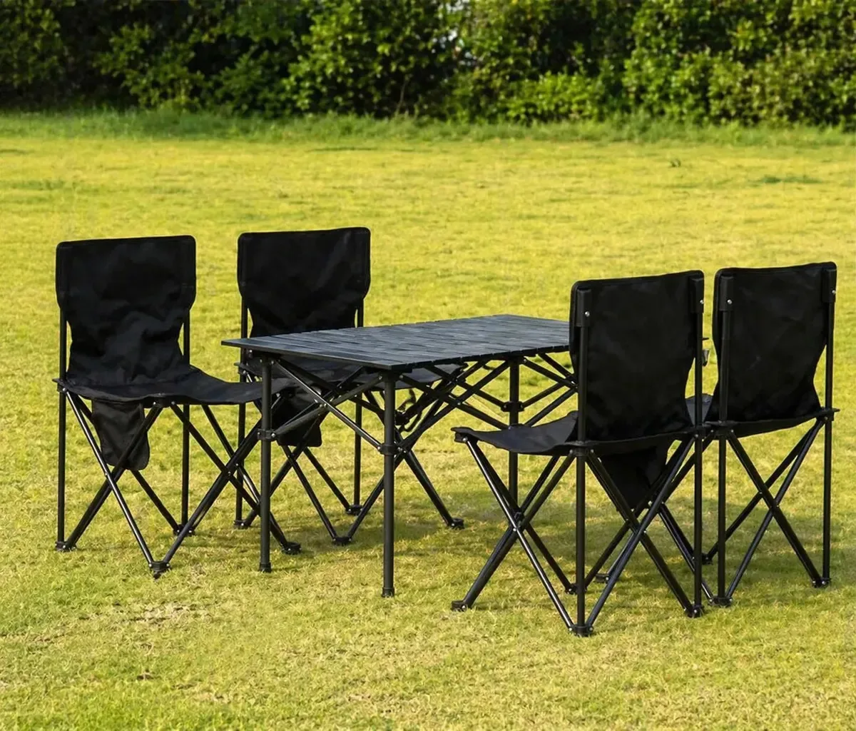 Mesa De Camping Praia Jardim Dobrável Portátil Aço Inox Preto