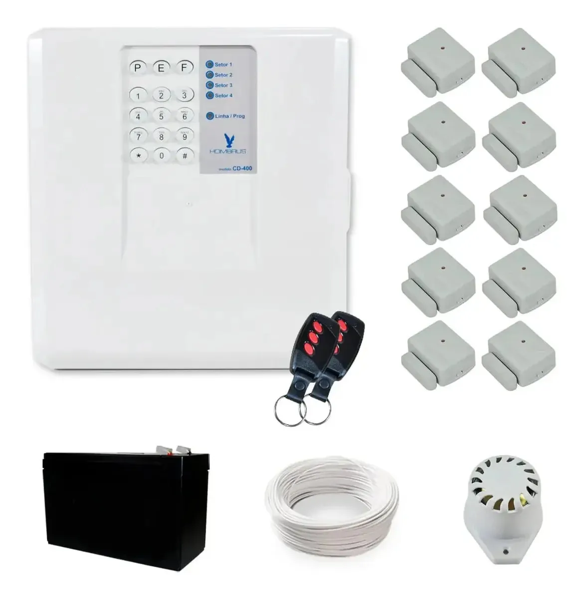 Kit Alarme Residencial Hombrus Com 10 Sensores Magnéticos Sem Fio