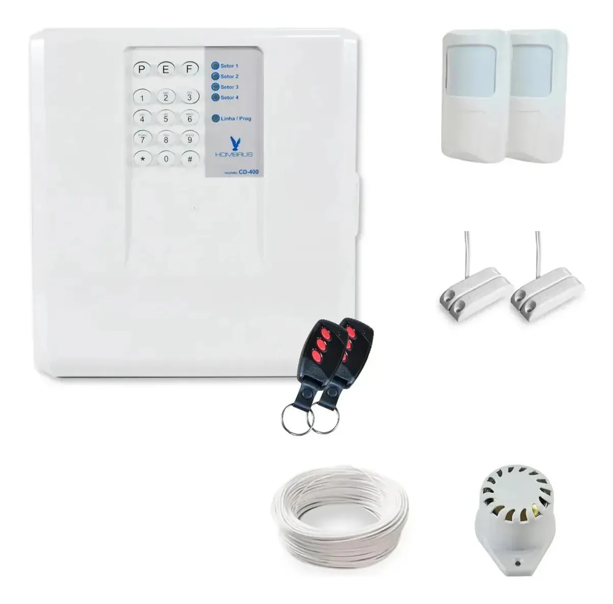 Kit Alarme Residencial Comercial Hombrus 4 Sensores Com Fio