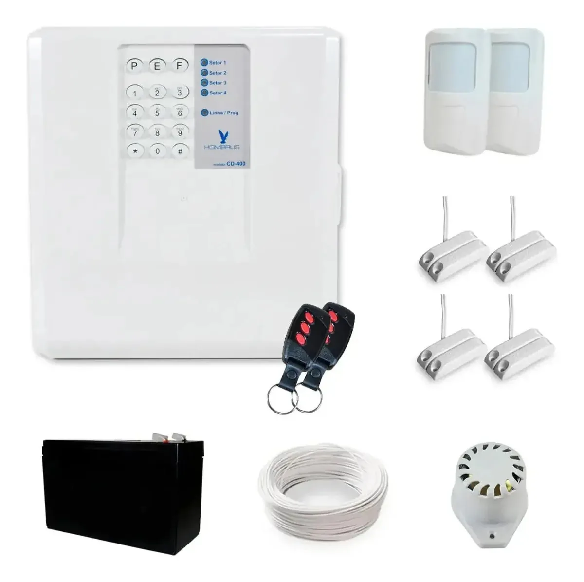 Kit Alarme Residencial 6 Sensores Com Fio Discador Bateria