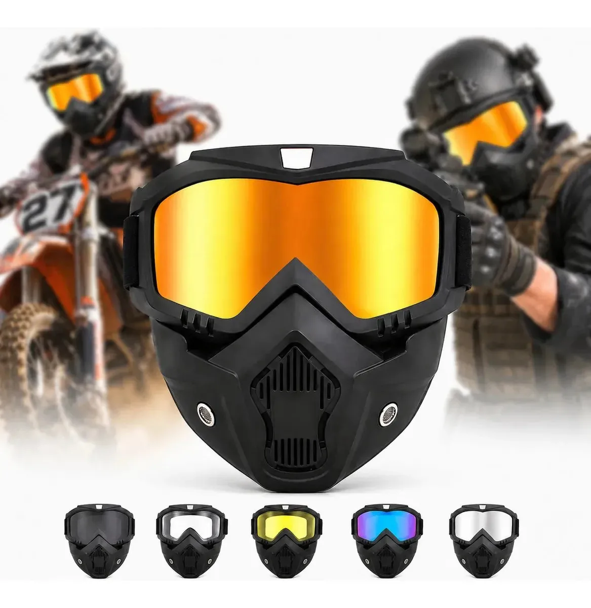 Máscara Óculos Motocross Paintball Motociclista Bike 2 Em 1 Amarelado