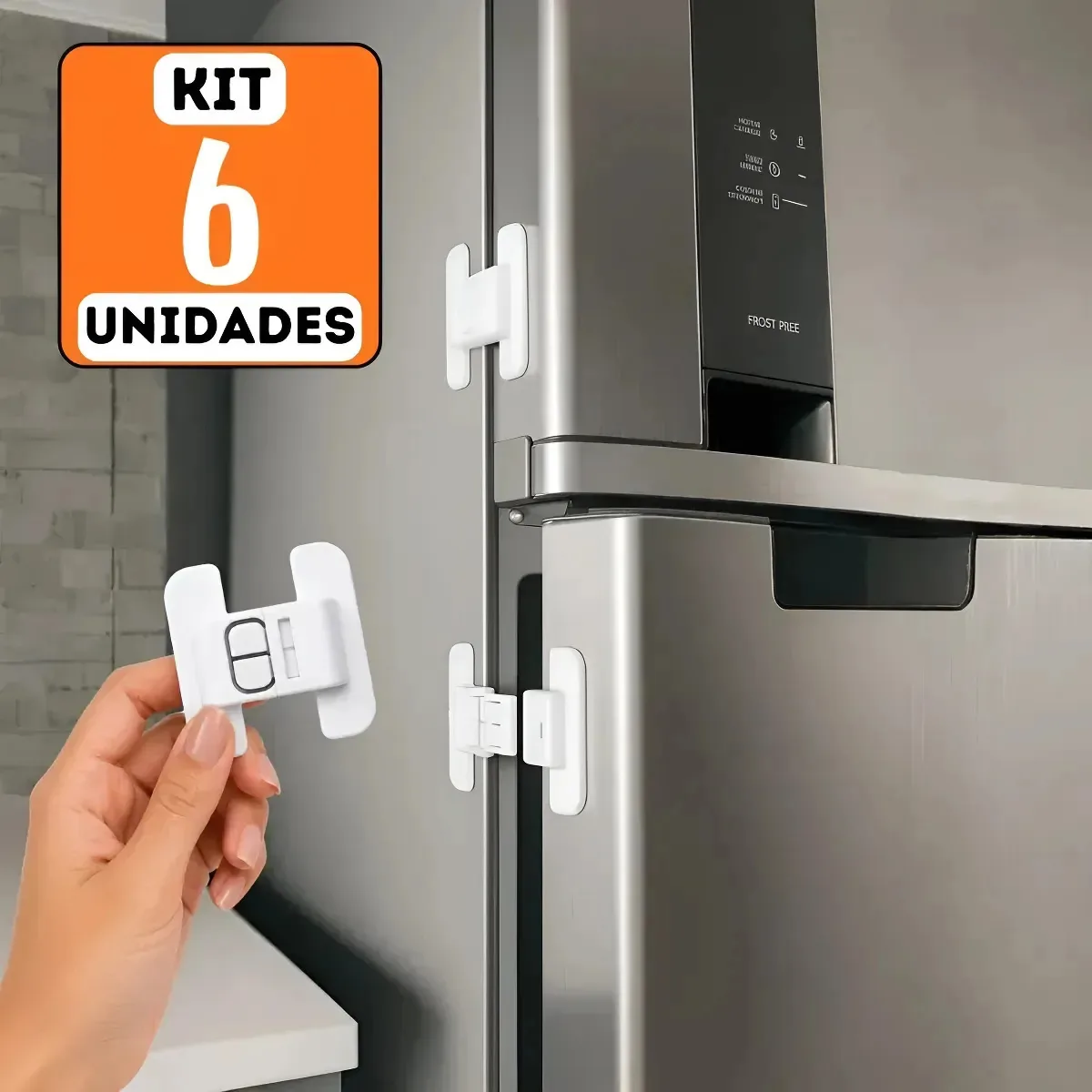 Kit 6 Travas Para Porta De Geladeira e Gavetas Segurança Infantil Porta Fechada Adesivo Dupla Face