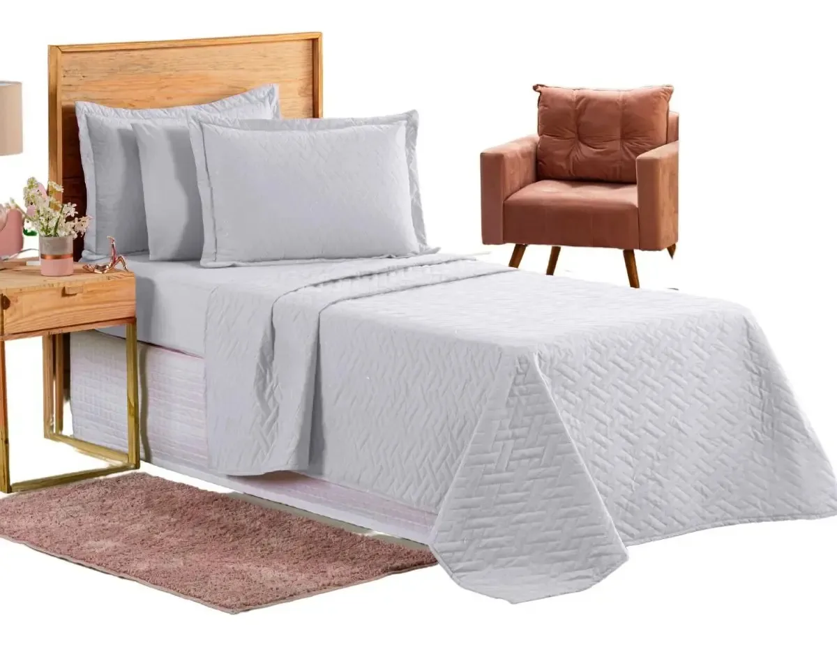 Colcha Jogo Roupa Cama Cobre Leito Basico Fronha Solteiro Cor Branco Liso