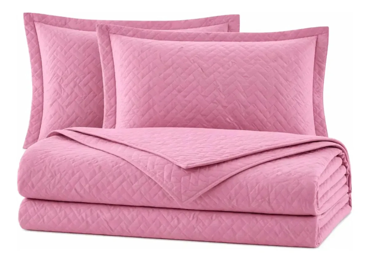 Colcha Cobre Leito Roupa Cama Casal Padrao 3pç Grande Basico Rosa Lisa