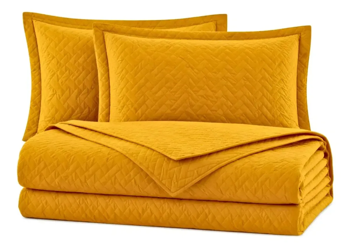 Colcha Cobre Leito Roupa Cama Casal Padrao 3pç Grande Basico Amarelo Lisa