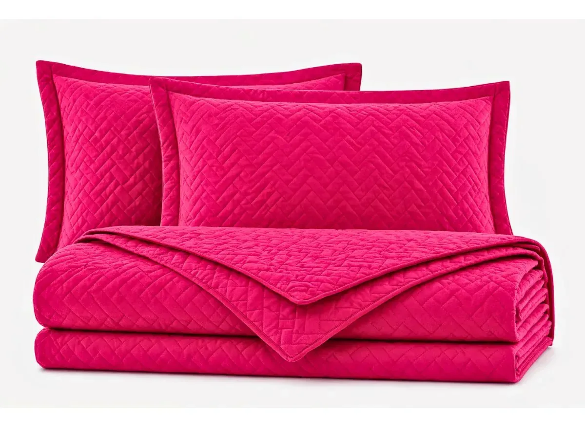 Colcha Cobre Leito Roupa Cama Casal Padrao 3pç Grande Basico Rosa-chiclete Lisa