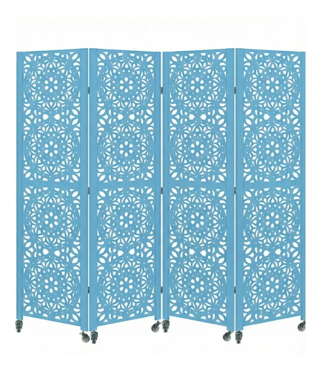 4 Biombo Divisória Mdf Separador Pintado Com Rodízio Nc Cor Azul-claro Mandala