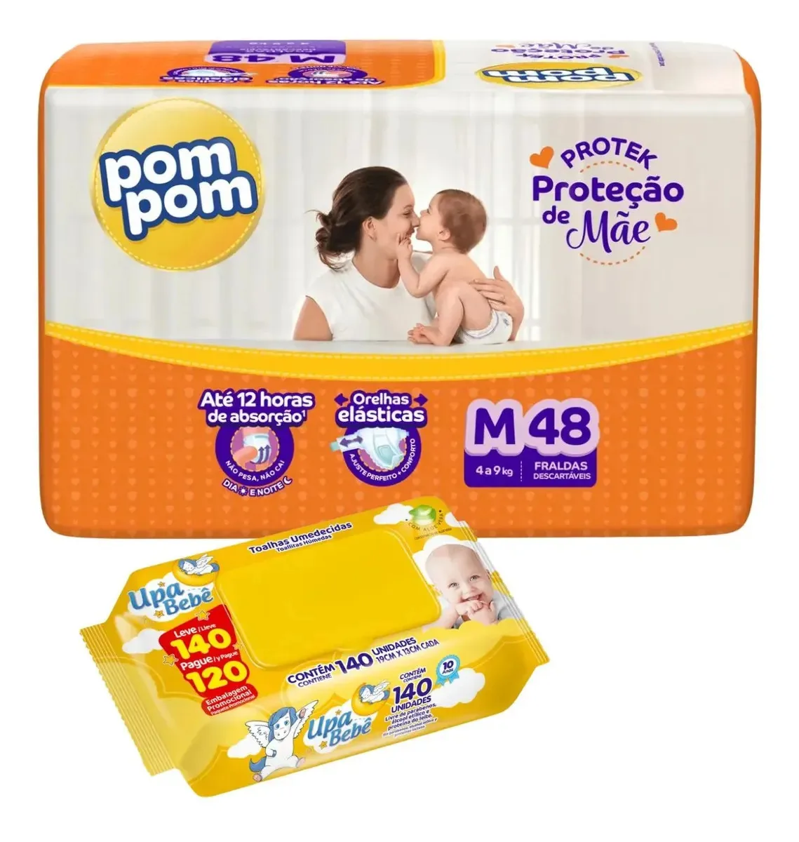 Kit Fraldas Descartáveis Protek Mega + Toalhas Umedecidas Médio (m)