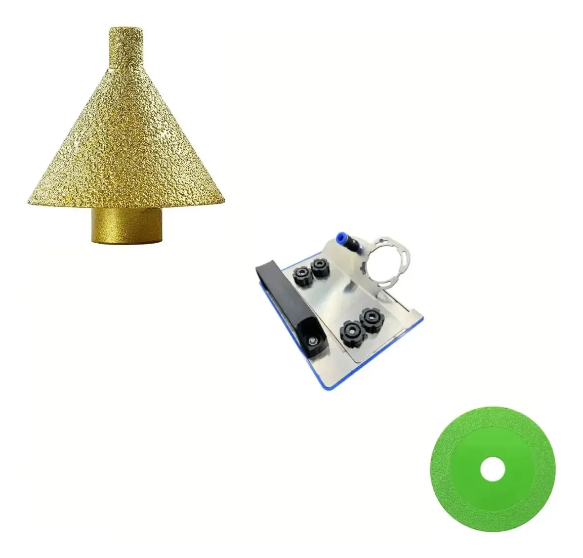 Suporte Esmerilhadeira + Broca Conica Chanfro + Disco Vidro